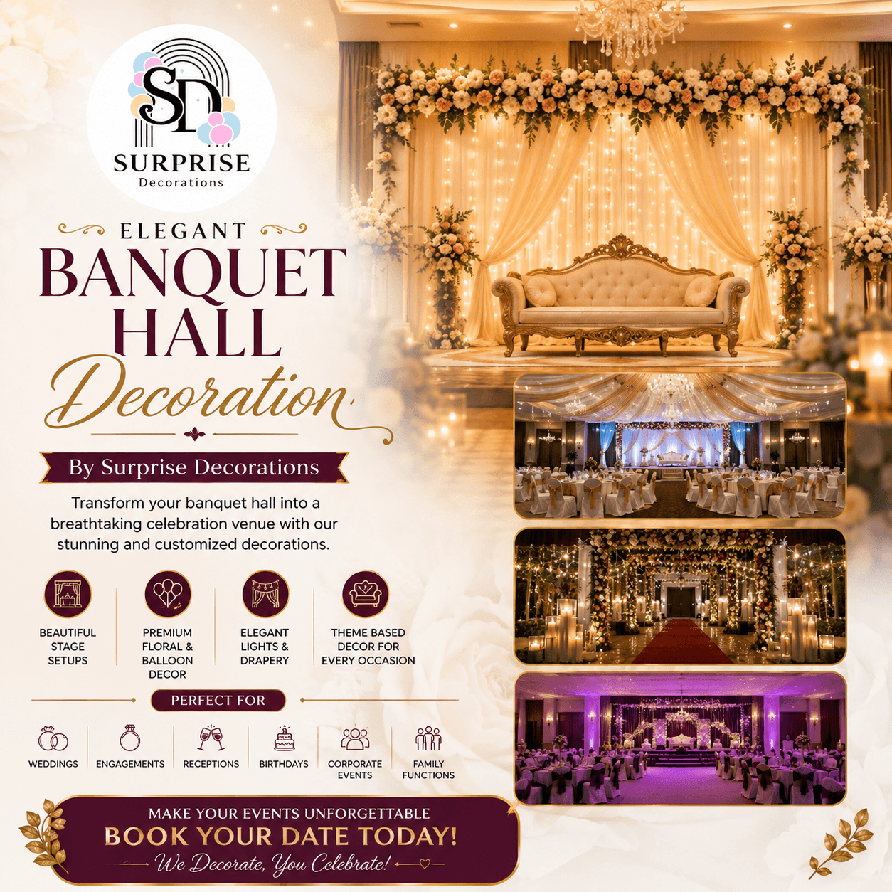 Banquet Hall Decoration by Surprise Decorations